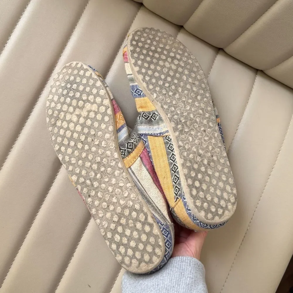 Toms Multicolor Striped Espadrilles Flats Slip On Cozy Aztec Tribal Shoes
